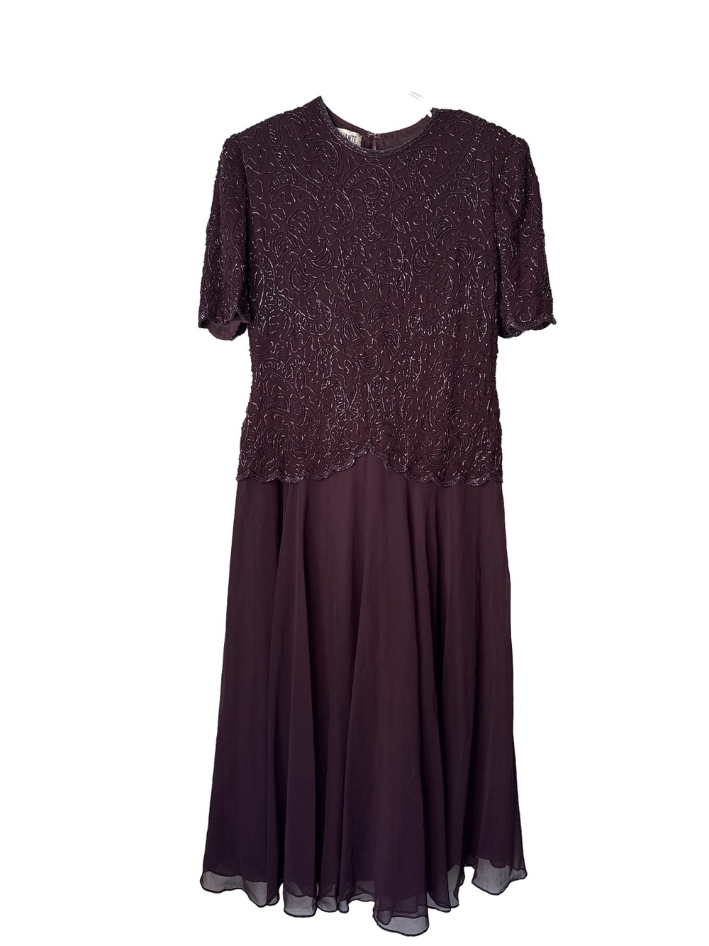 BRILLIANTE by J.A. Vtg Purple Beaded Bodice Chiffon Skirt Long Evening Dress L